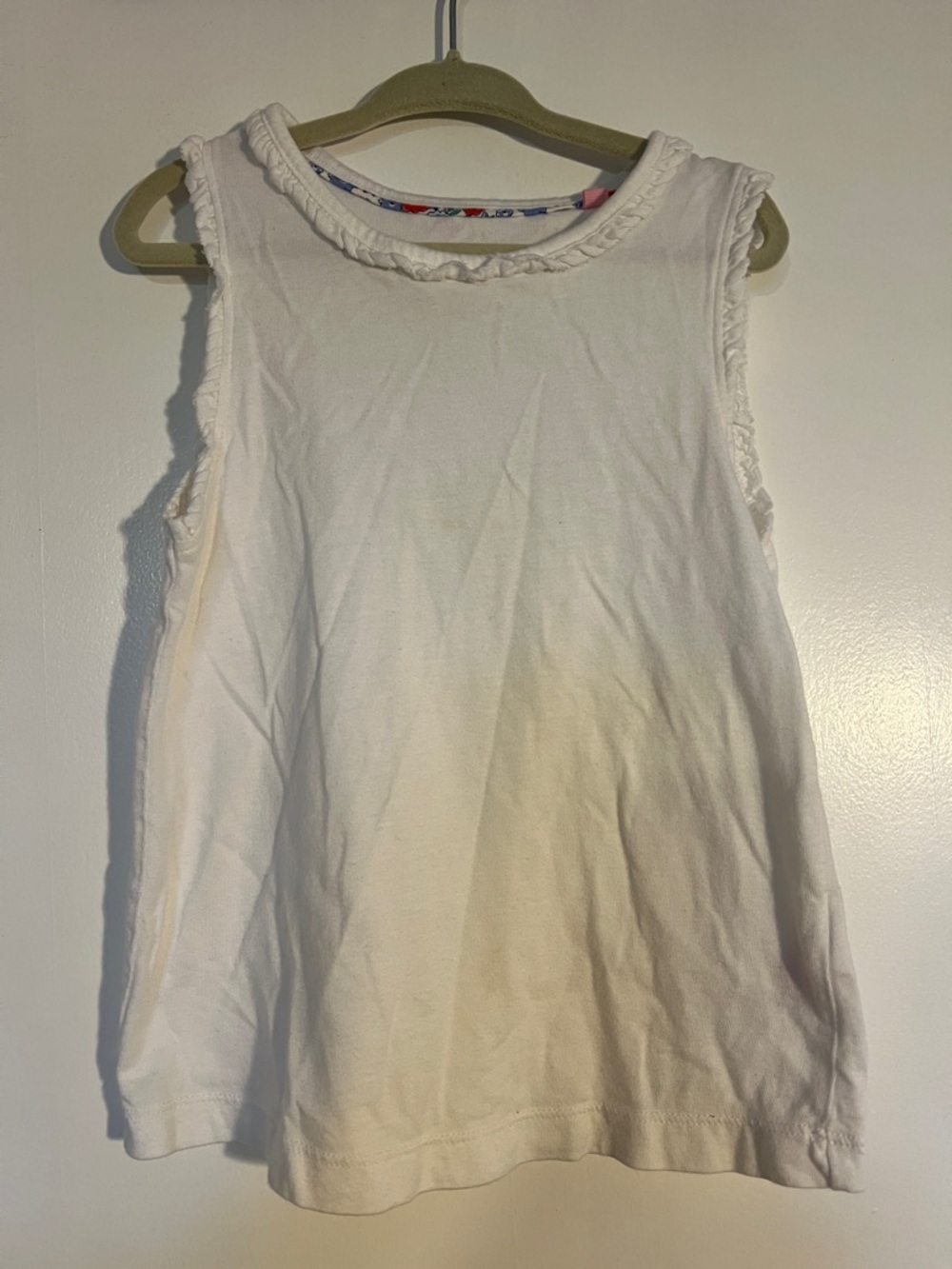 Mini Boden White Girls' Ruffle-Trim Tank Top
